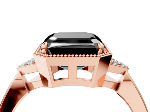 Rose gold Hexagonal Halo Fancy Black Asscher Cut Diamond Solitaire with Pavé Band and Four-Prong Setting_7