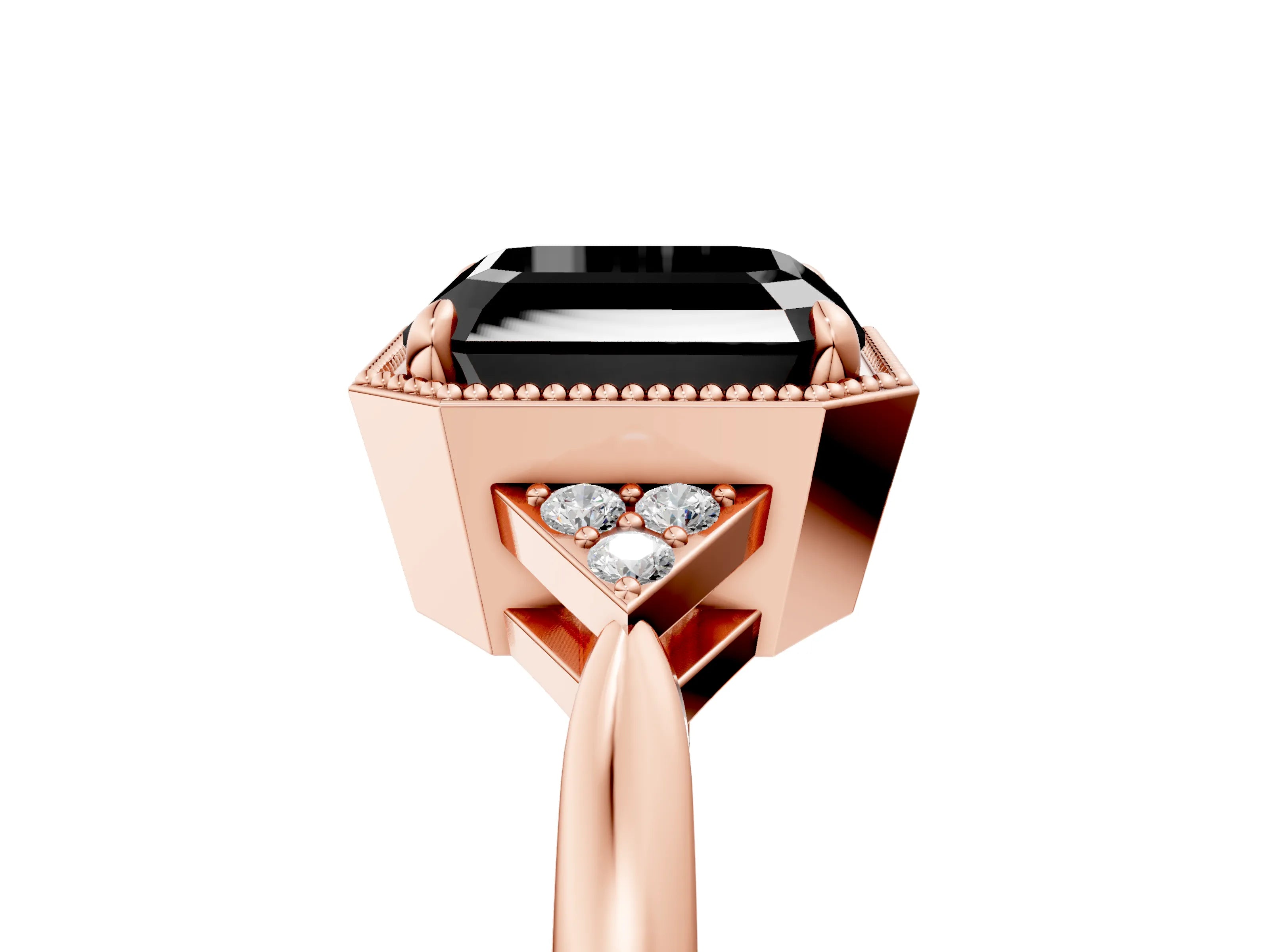 Rose gold Hexagonal Halo Fancy Black Asscher Cut Diamond Solitaire with Pavé Band and Four-Prong Setting_8