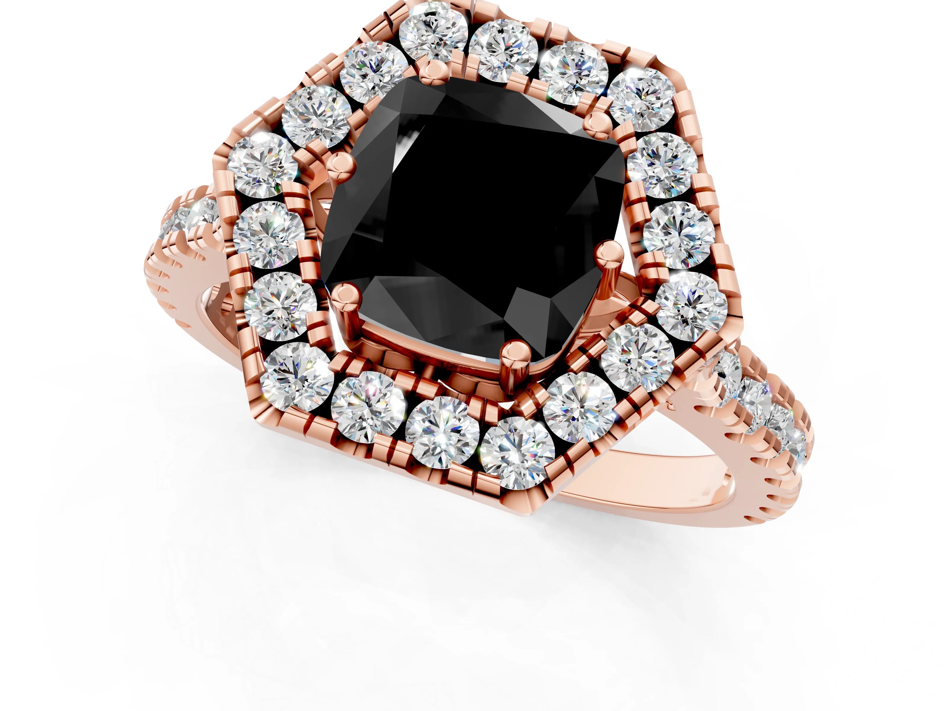 Rose gold Hexagonal Halo Fancy Black Cushion Cut Diamond Pavé Band with Four-Prong Setting_1
