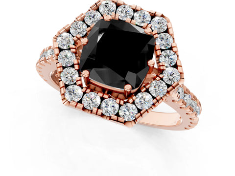 Rose gold Hexagonal Halo Fancy Black Cushion Cut Diamond Pavé Band with Four-Prong Setting_1