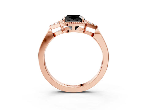 Rose gold Hexagonal Halo Fancy Black Cushion Cut Diamond Solitaire with Pavé Band and Four-Prong Setting_6