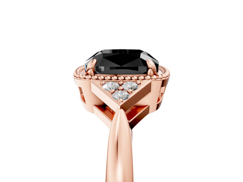 Rose gold Hexagonal Halo Fancy Black Cushion Cut Diamond Solitaire with Pavé Band and Four-Prong Setting_8