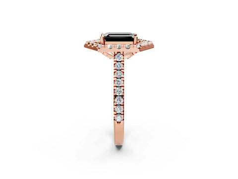 Rose gold Hexagonal Halo Fancy Black Emerald Cut Diamond Pavé Band with Four-Prong Setting_2