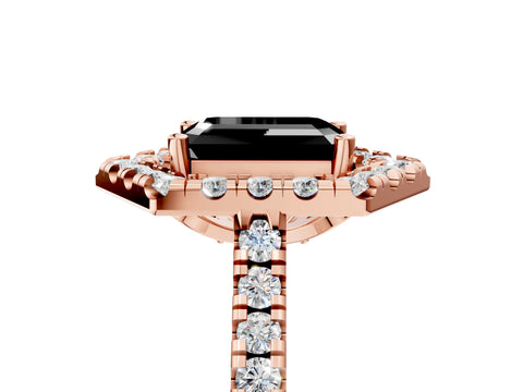 Rose gold Hexagonal Halo Fancy Black Emerald Cut Diamond Pavé Band with Four-Prong Setting_5