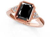 Rose gold Hexagonal Halo Fancy Black Emerald Cut Diamond Solitaire with Pavé Band and Four-Prong Setting_4