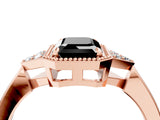 Rose gold Hexagonal Halo Fancy Black Emerald Cut Diamond Solitaire with Pavé Band and Four-Prong Setting_7