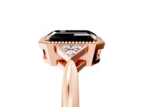 Rose gold Hexagonal Halo Fancy Black Emerald Cut Diamond Solitaire with Pavé Band and Four-Prong Setting_8
