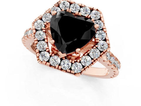 Rose gold Hexagonal Halo Fancy Black Heart Cut Diamond Pavé Band with Four-Prong Setting_1