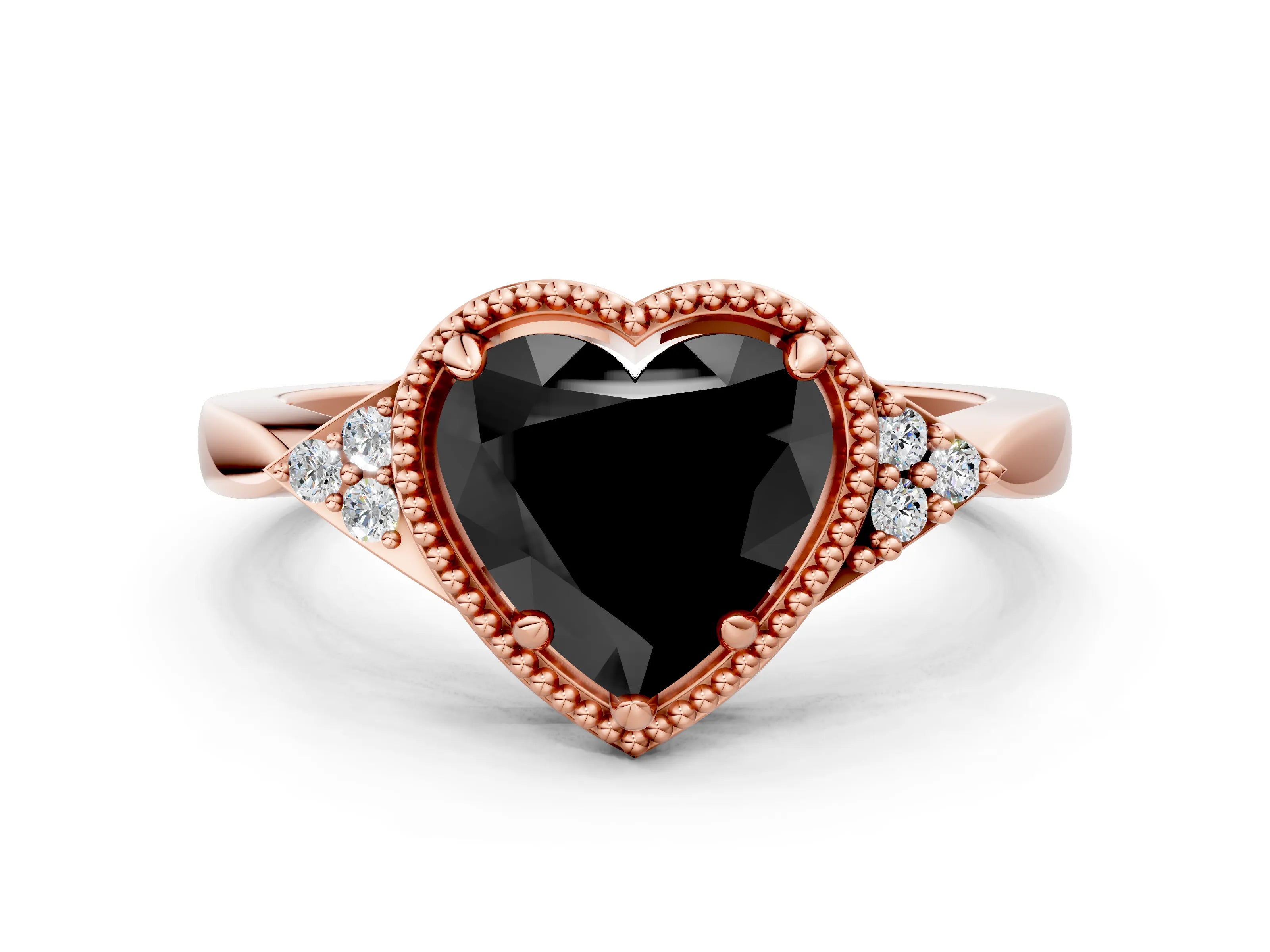 Rose gold Hexagonal Halo Fancy Black Heart Cut Diamond Solitaire with Pavé Band and Four-Prong Setting_3