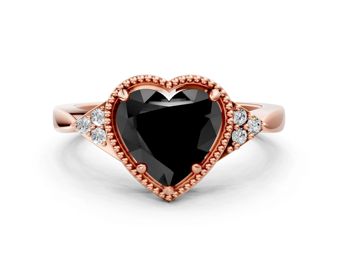 Rose gold Hexagonal Halo Fancy Black Heart Cut Diamond Solitaire with Pavé Band and Four-Prong Setting_3
