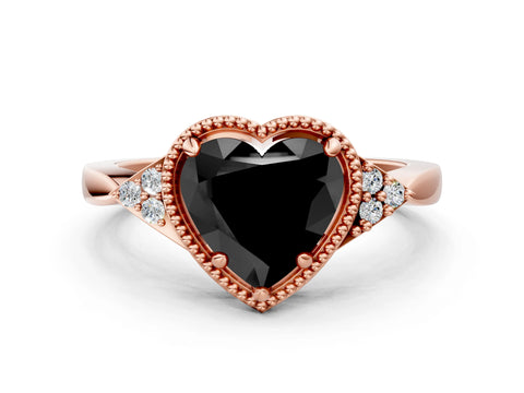 Rose gold Hexagonal Halo Fancy Black Heart Cut Diamond Solitaire with Pavé Band and Four-Prong Setting_3