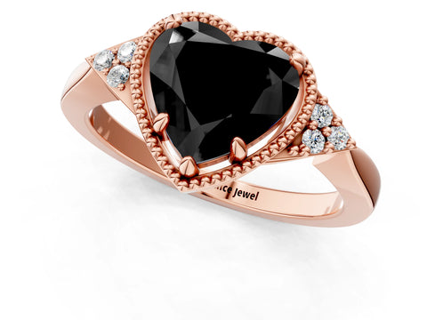 Rose gold Hexagonal Halo Fancy Black Heart Cut Diamond Solitaire with Pavé Band and Four-Prong Setting_4