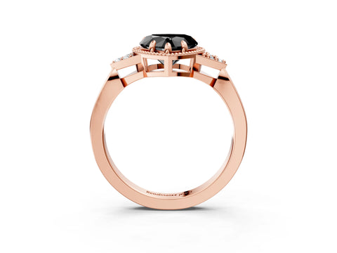 Rose gold Hexagonal Halo Fancy Black Heart Cut Diamond Solitaire with Pavé Band and Four-Prong Setting_6