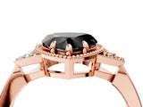 Rose gold Hexagonal Halo Fancy Black Heart Cut Diamond Solitaire with Pavé Band and Four-Prong Setting_7