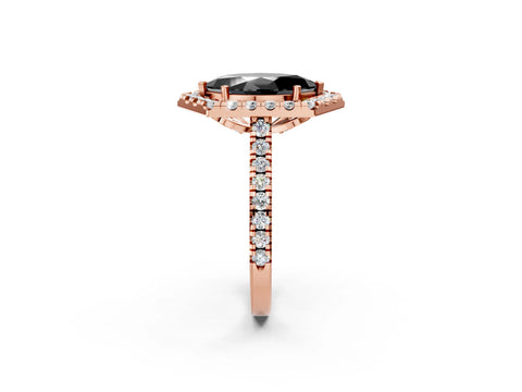 Rose gold Hexagonal Halo Fancy Black Marquise Cut Diamond Pavé Band with Four-Prong Setting_2