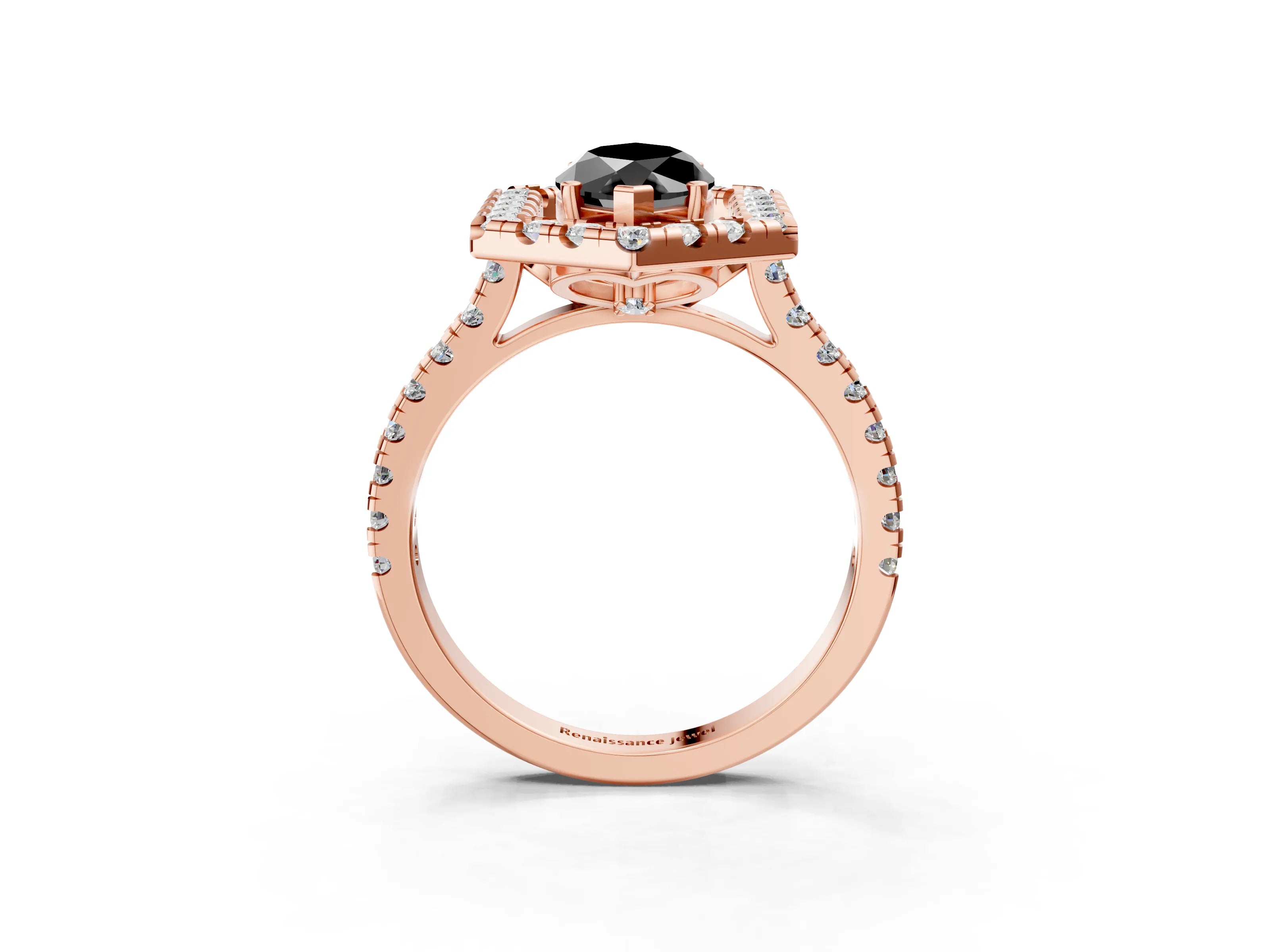 Rose gold Hexagonal Halo Fancy Black Marquise Cut Diamond Pavé Band with Four-Prong Setting_3