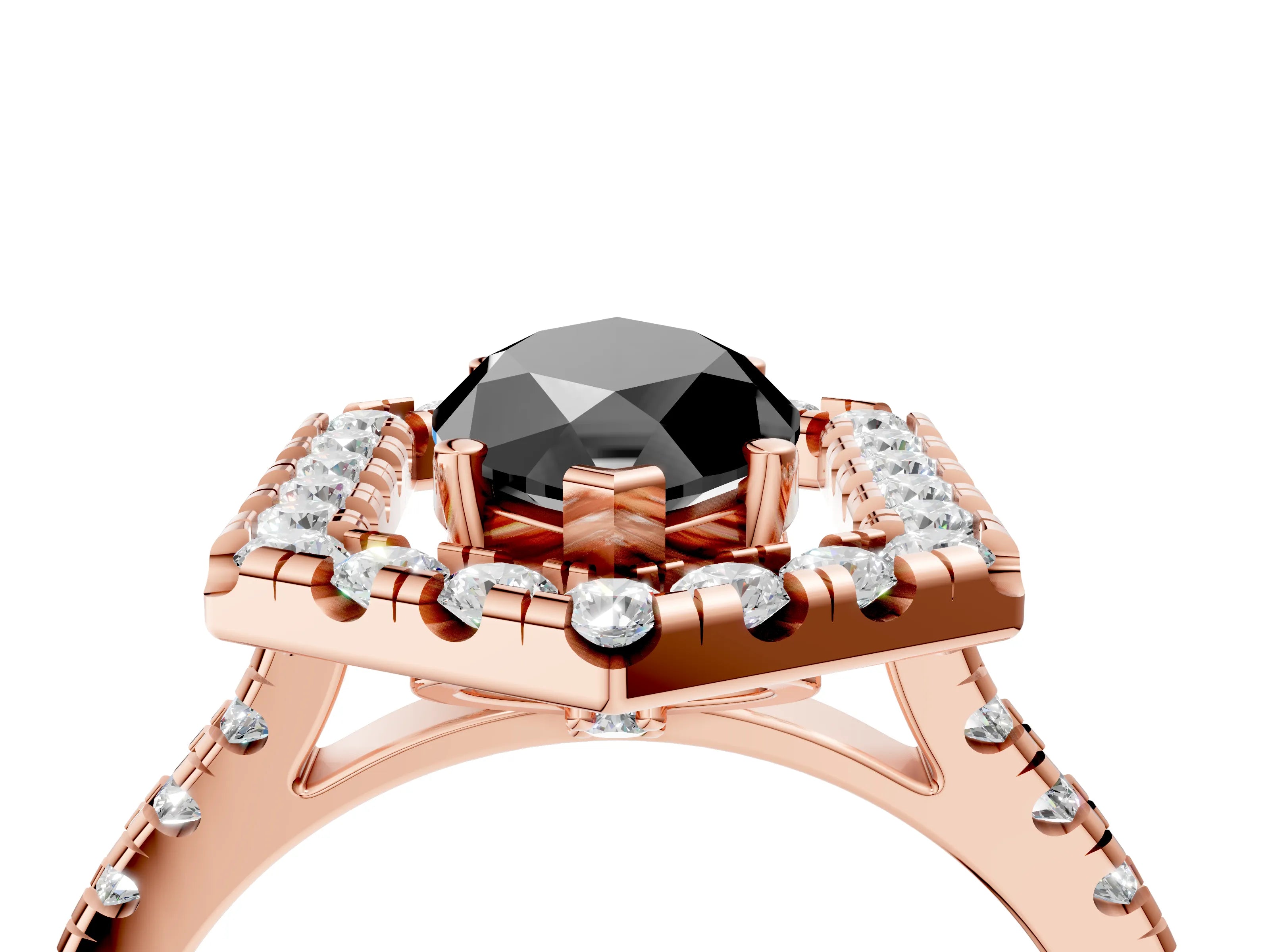 Rose gold Hexagonal Halo Fancy Black Marquise Cut Diamond Pavé Band with Four-Prong Setting_4