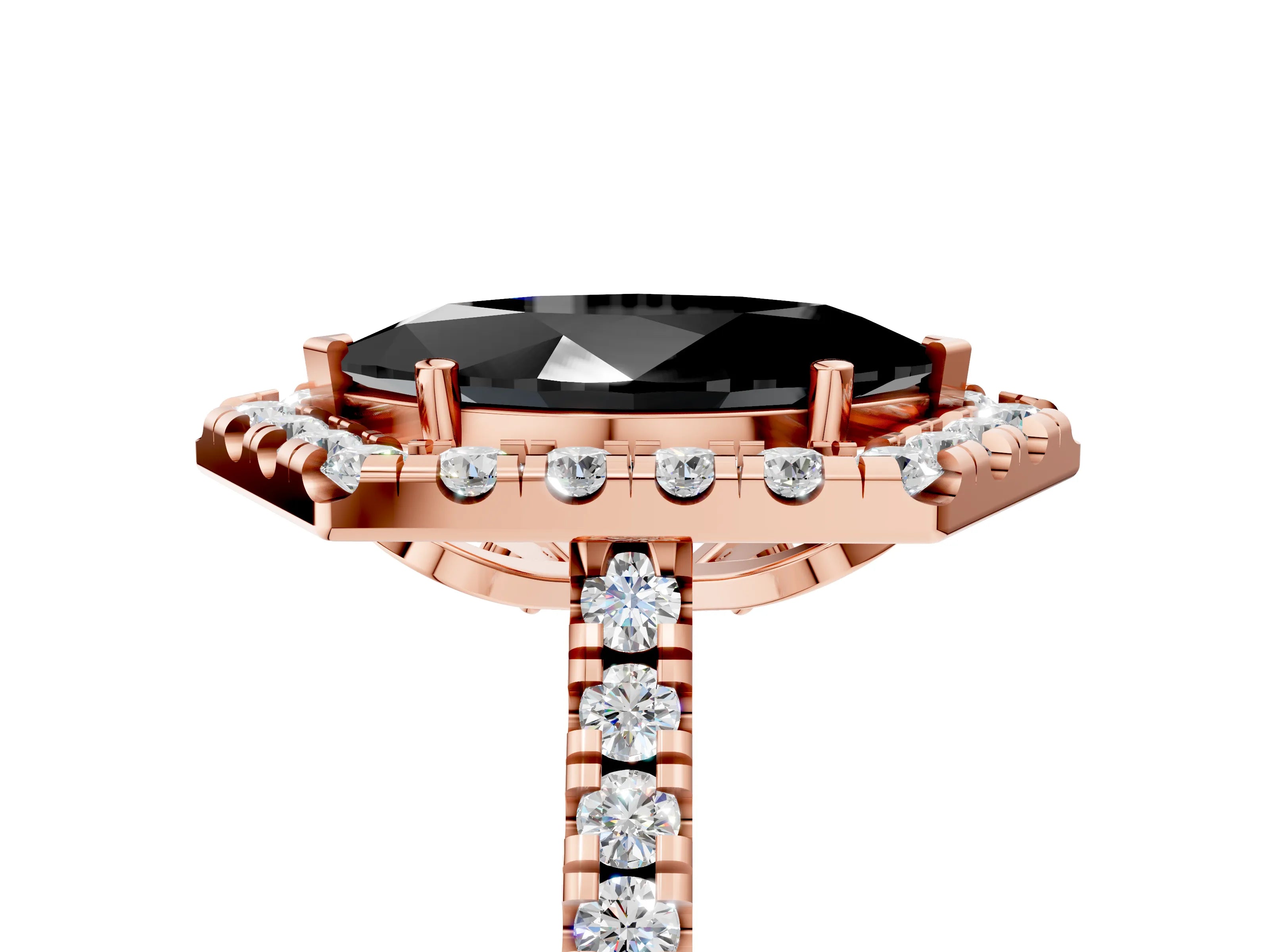 Rose gold Hexagonal Halo Fancy Black Marquise Cut Diamond Pavé Band with Four-Prong Setting_5