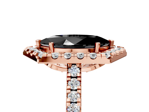 Rose gold Hexagonal Halo Fancy Black Marquise Cut Diamond Pavé Band with Four-Prong Setting_5