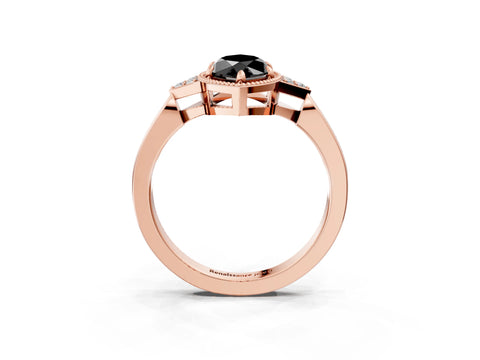 Rose gold Hexagonal Halo Fancy Black Marquise Cut Diamond Solitaire with Pavé Band and Four-Prong Setting_6
