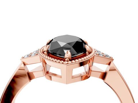 Rose gold Hexagonal Halo Fancy Black Marquise Cut Diamond Solitaire with Pavé Band and Four-Prong Setting_7