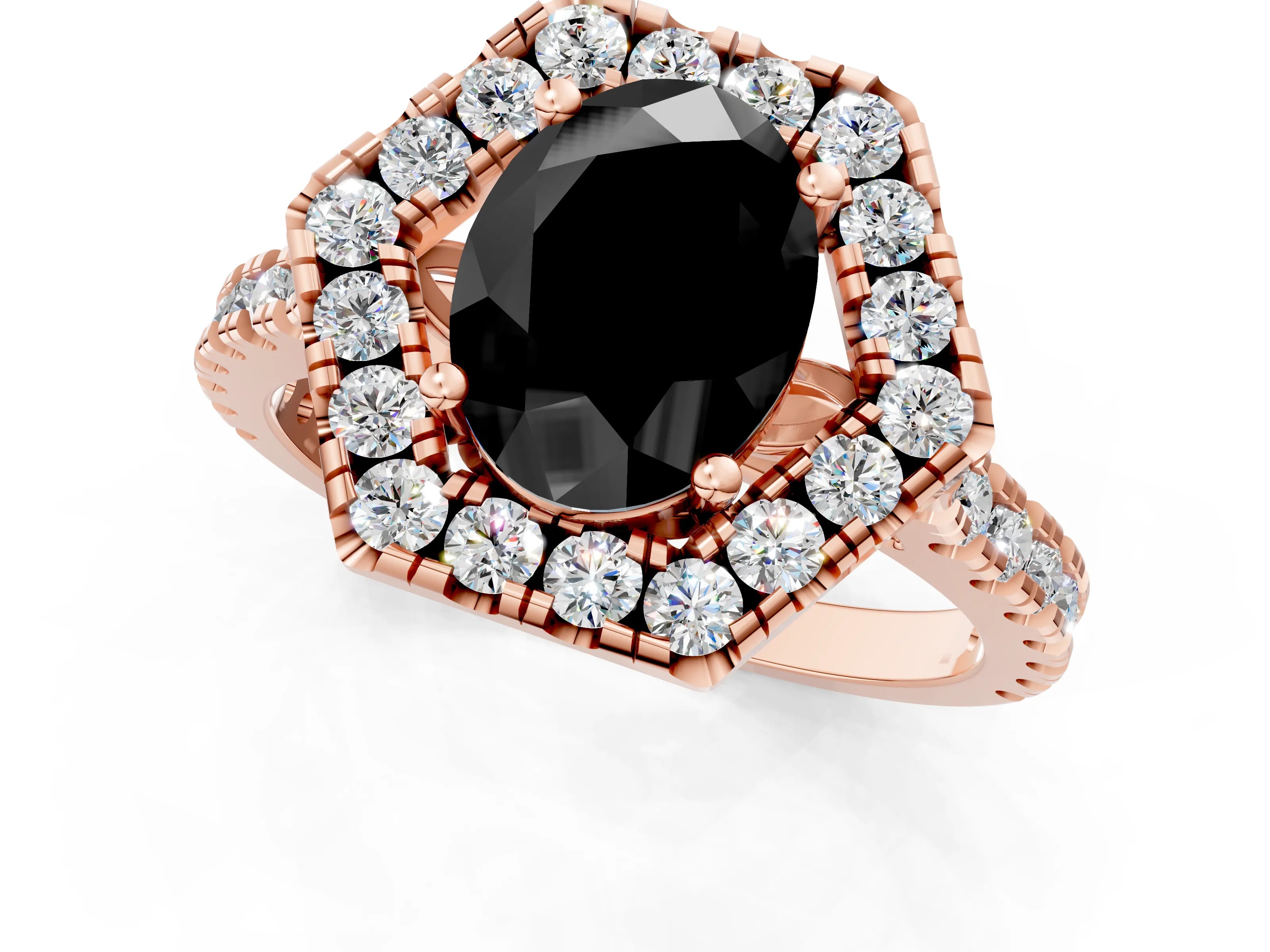 Rose gold Hexagonal Halo Fancy Black Oval Cut Diamond Pavé Band with Four-Prong Setting_1