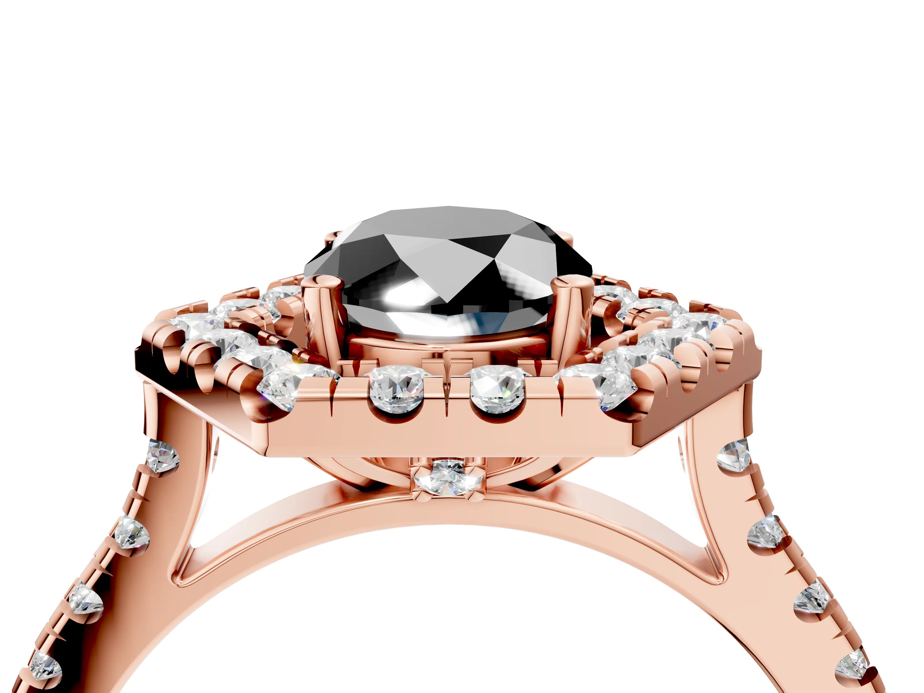 Rose gold Hexagonal Halo Fancy Black Oval Cut Diamond Pavé Band with Four-Prong Setting_4