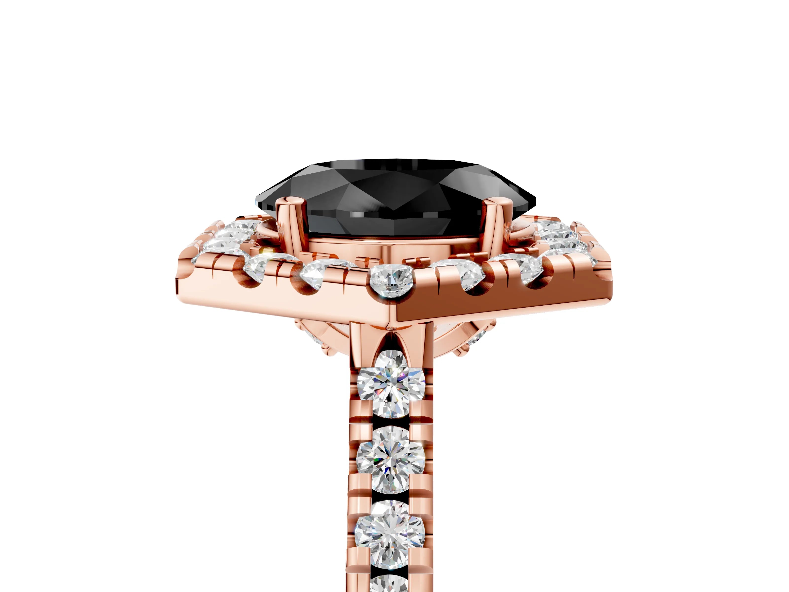 Rose gold Hexagonal Halo Fancy Black Oval Cut Diamond Pavé Band with Four-Prong Setting_5