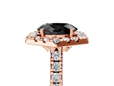Rose gold Hexagonal Halo Fancy Black Oval Cut Diamond Pavé Band with Four-Prong Setting_5