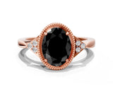 Rose gold Hexagonal Halo Fancy Black Oval Cut Diamond Solitaire with Pavé Band and Four-Prong Setting_3