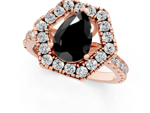 Rose gold Hexagonal Halo Fancy Black Pear Cut Diamond Pavé Band with Four-Prong Setting_1