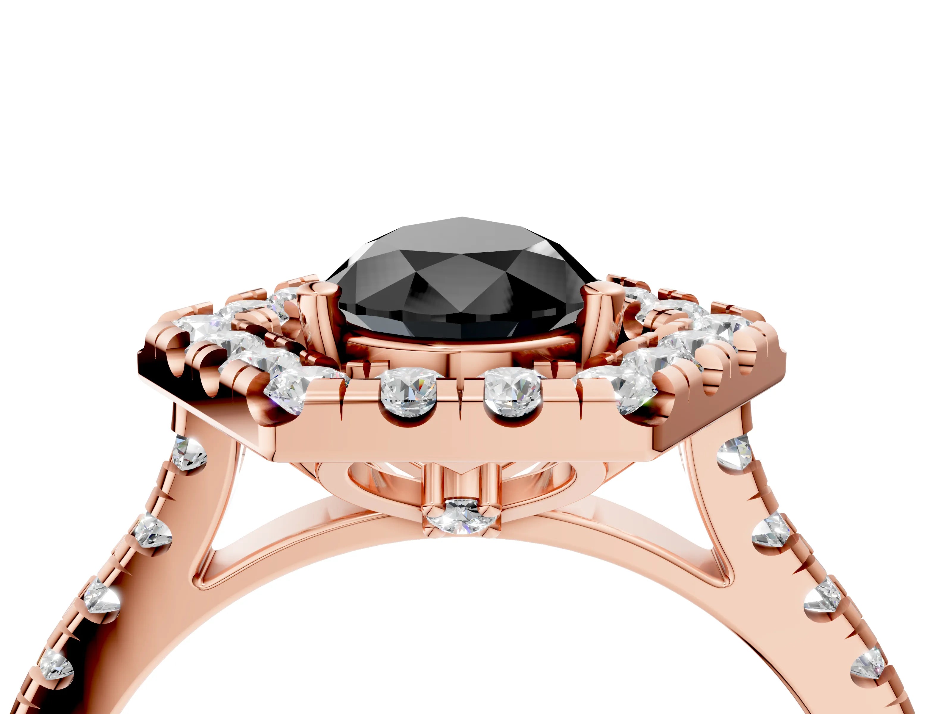 Rose gold Hexagonal Halo Fancy Black Pear Cut Diamond Pavé Band with Four-Prong Setting_4