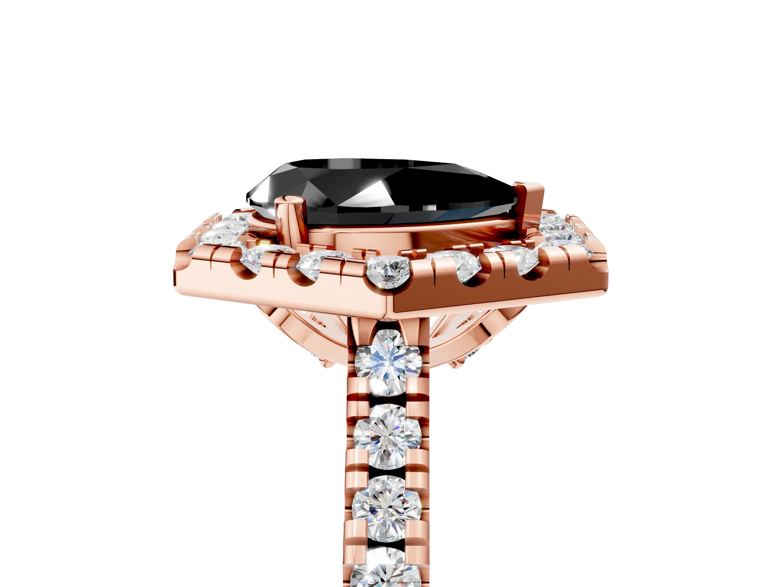 Rose gold Hexagonal Halo Fancy Black Pear Cut Diamond Pavé Band with Four-Prong Setting_5
