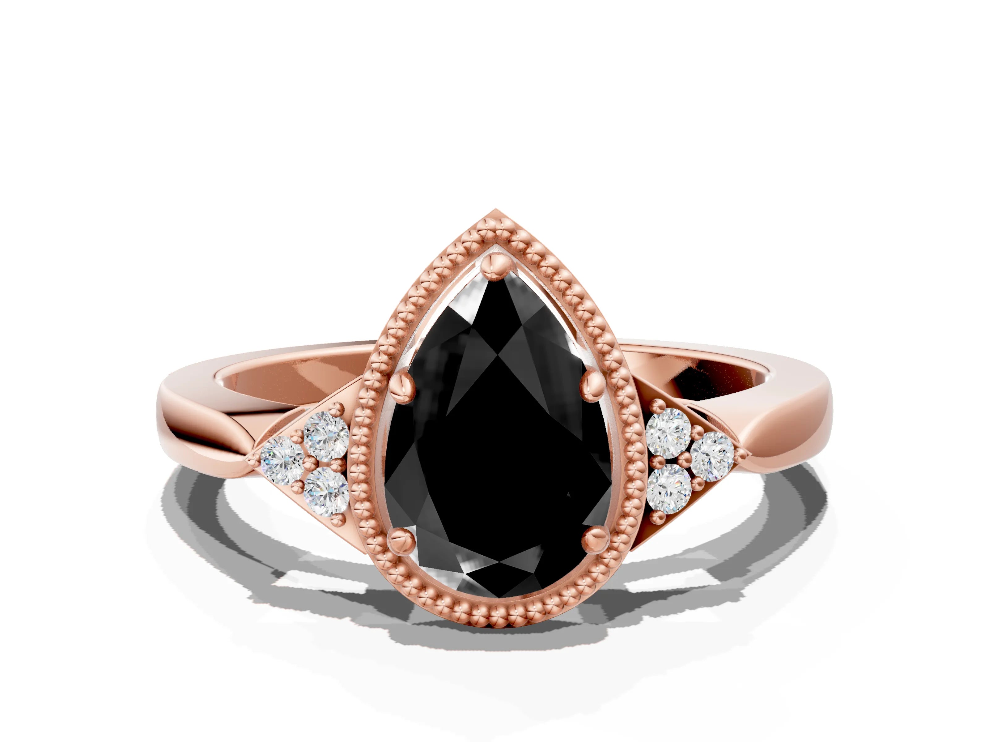 Rose gold Hexagonal Halo Fancy Black Pear Cut Diamond Solitaire with Pavé Band and Four-Prong Setting_3