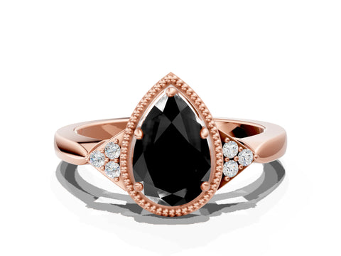 Rose gold Hexagonal Halo Fancy Black Pear Cut Diamond Solitaire with Pavé Band and Four-Prong Setting_3