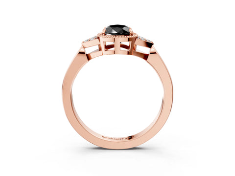 Rose gold Hexagonal Halo Fancy Black Pear Cut Diamond Solitaire with Pavé Band and Four-Prong Setting_6
