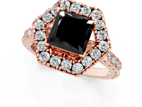 Rose gold Hexagonal Halo Fancy Black Princess Cut Diamond Pavé Band with Four-Prong Setting_1