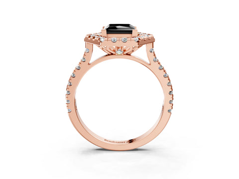 Rose gold Hexagonal Halo Fancy Black Princess Cut Diamond Pavé Band with Four-Prong Setting_3