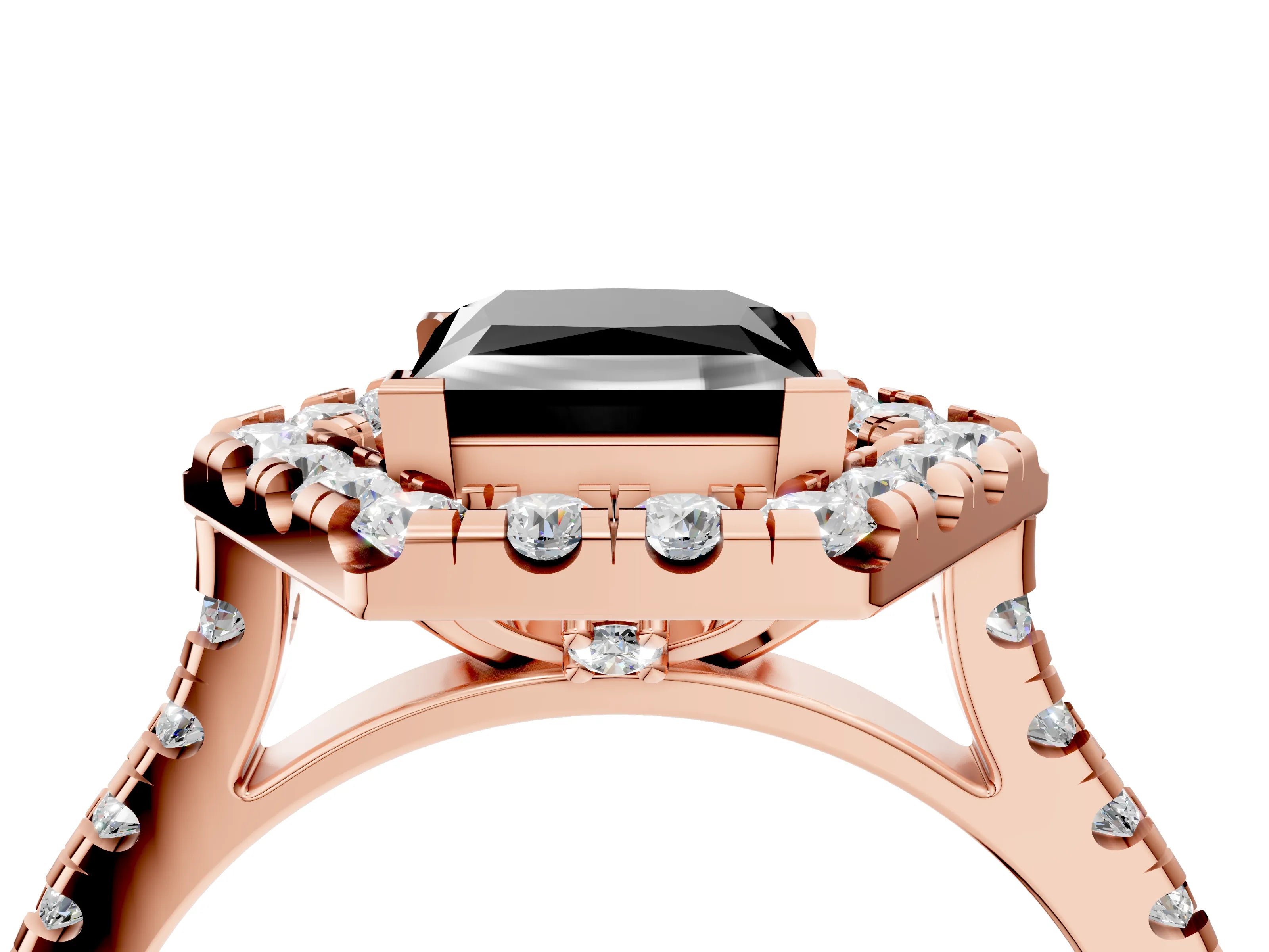 Rose gold Hexagonal Halo Fancy Black Princess Cut Diamond Pavé Band with Four-Prong Setting_4