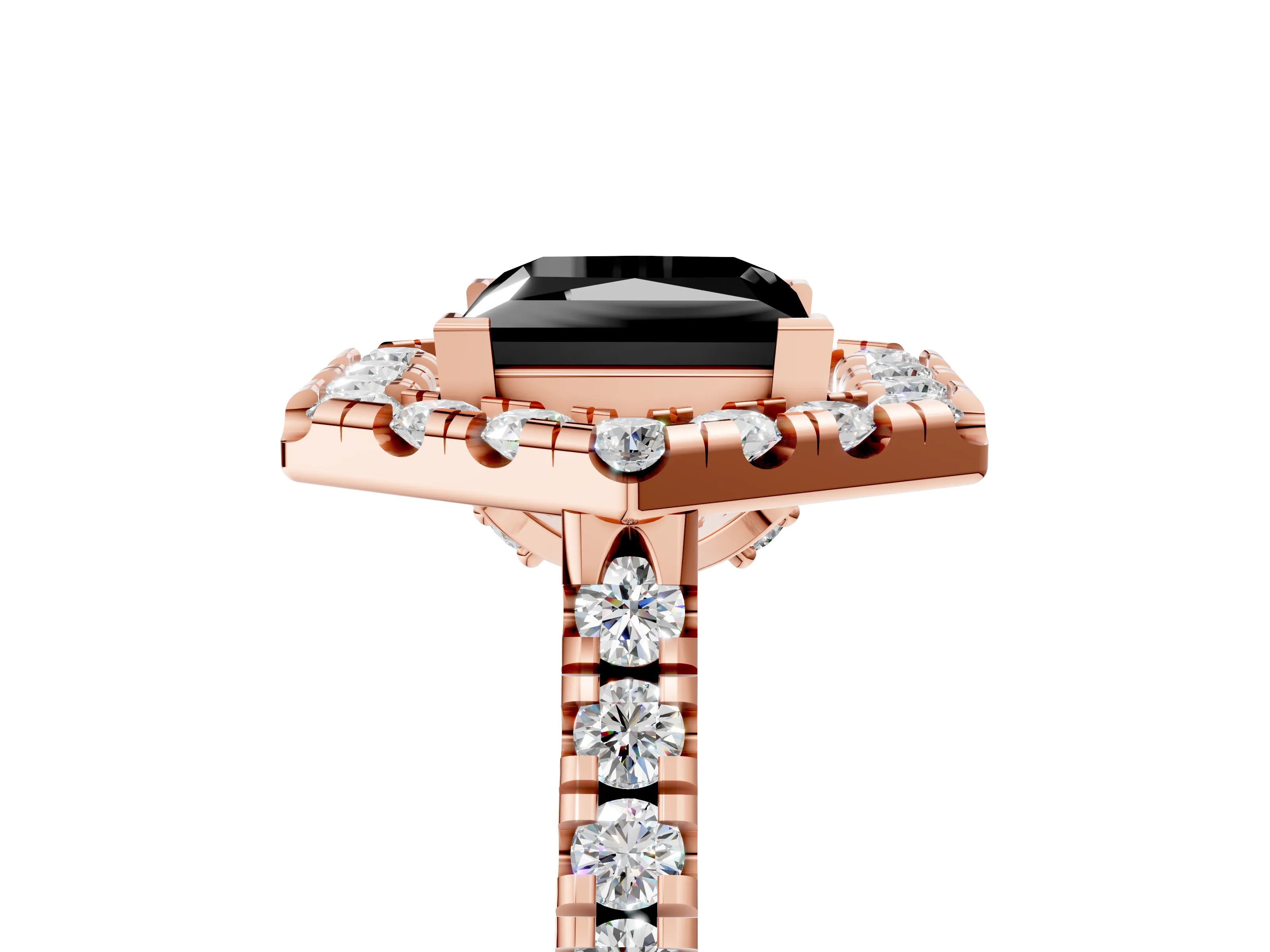 Rose gold Hexagonal Halo Fancy Black Princess Cut Diamond Pavé Band with Four-Prong Setting_5
