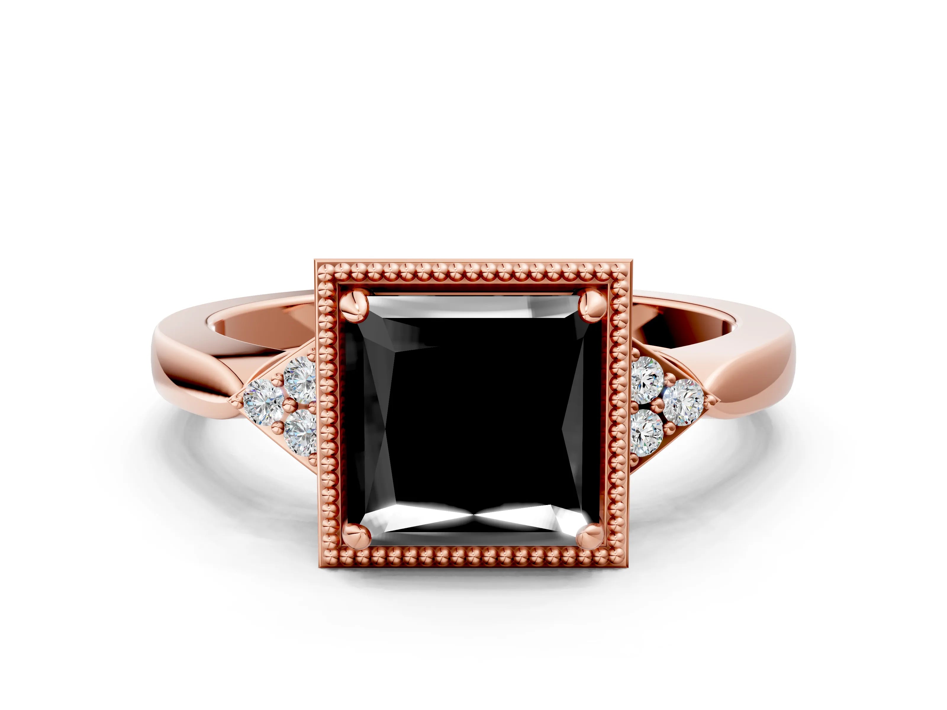 Rose gold Hexagonal Halo Fancy Black Princess Cut Diamond Solitaire with Pavé Band and Four-Prong Setting_3