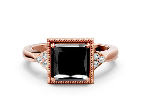 Rose gold Hexagonal Halo Fancy Black Princess Cut Diamond Solitaire with Pavé Band and Four-Prong Setting_3