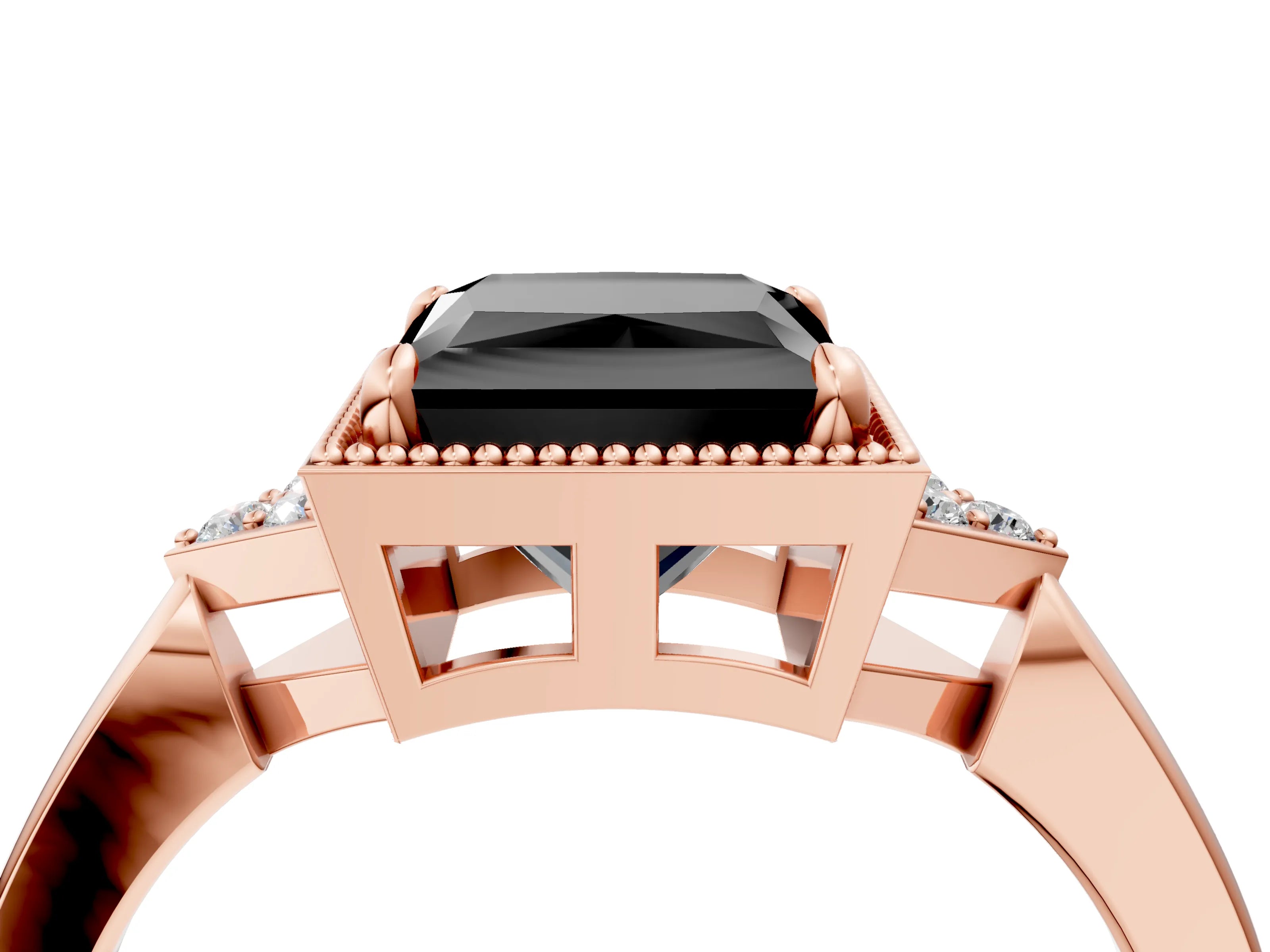 Rose gold Hexagonal Halo Fancy Black Princess Cut Diamond Solitaire with Pavé Band and Four-Prong Setting_7
