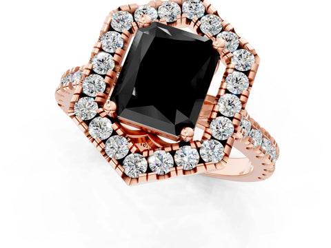 Rose gold Hexagonal Halo Fancy Black Radiant Cut Diamond Pavé Band with Four-Prong Setting_1