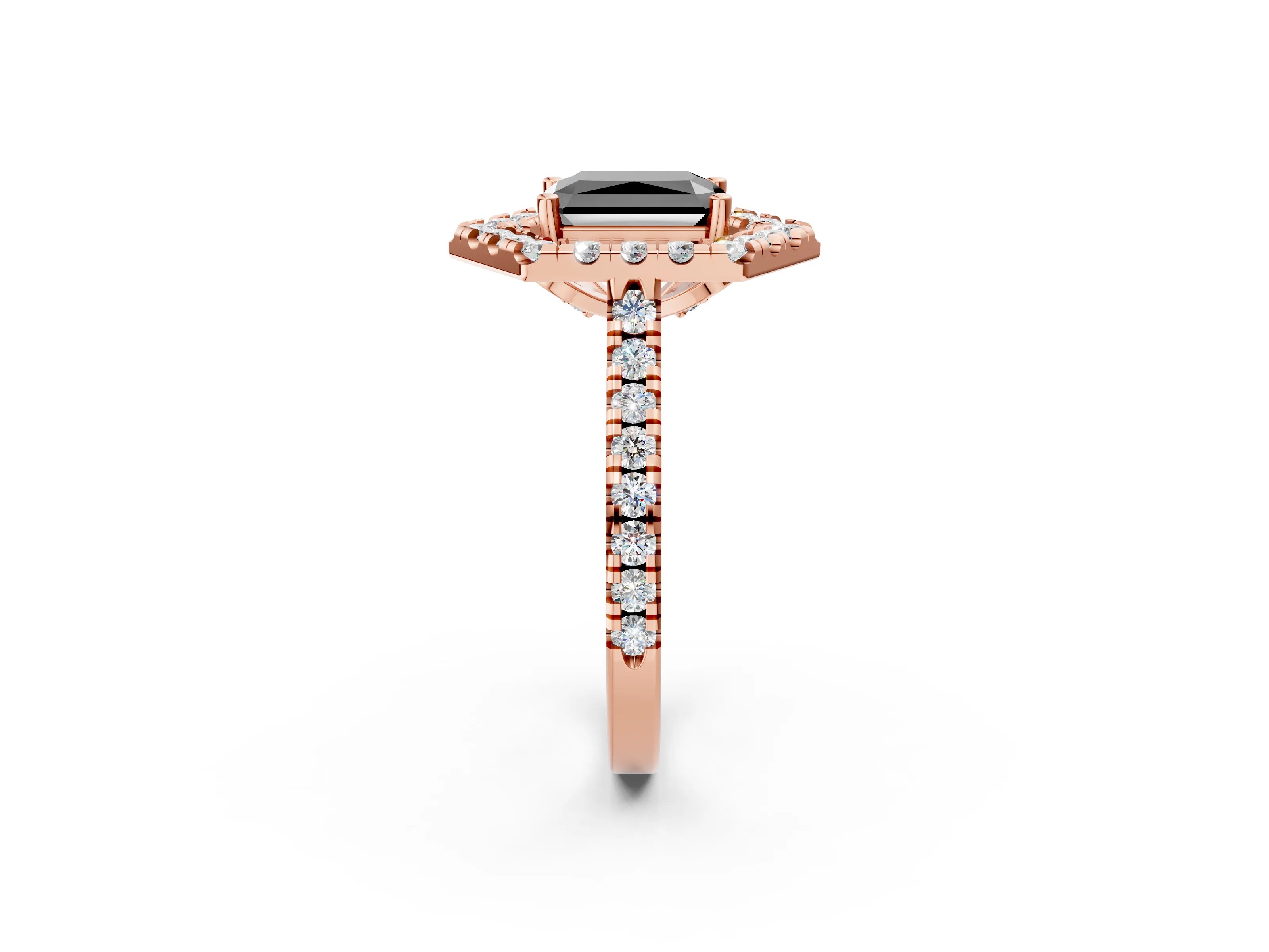 Rose gold Hexagonal Halo Fancy Black Radiant Cut Diamond Pavé Band with Four-Prong Setting_2