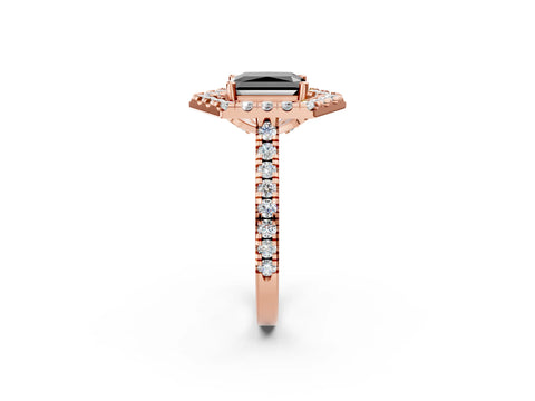 Rose gold Hexagonal Halo Fancy Black Radiant Cut Diamond Pavé Band with Four-Prong Setting_2