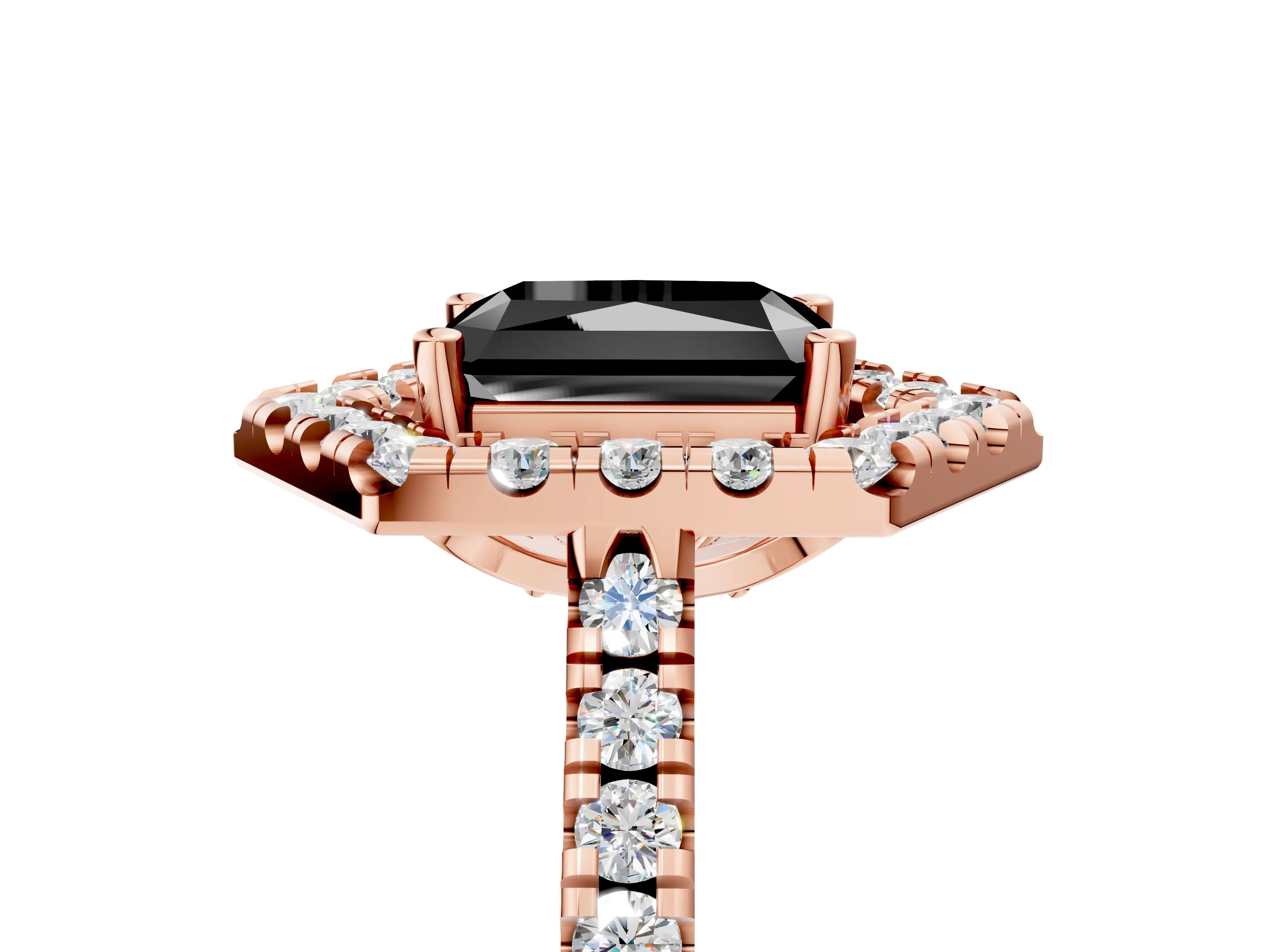 Rose gold Hexagonal Halo Fancy Black Radiant Cut Diamond Pavé Band with Four-Prong Setting_5