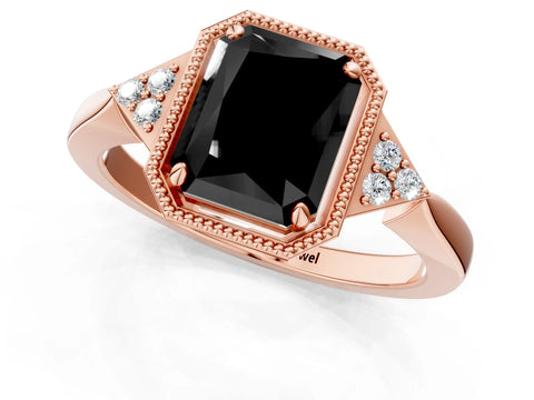 Rose gold Hexagonal Halo Fancy Black Radiant Cut Diamond Solitaire with Pavé Band and Four-Prong Setting_4