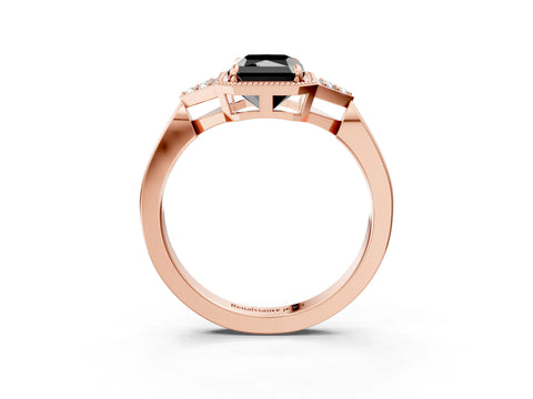 Rose gold Hexagonal Halo Fancy Black Radiant Cut Diamond Solitaire with Pavé Band and Four-Prong Setting_6