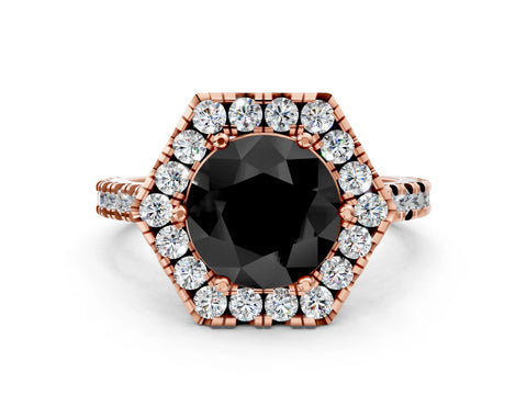 Rose gold Hexagonal Halo Fancy Black Round Cut Diamond Pavé Band with Four-Prong Setting_12